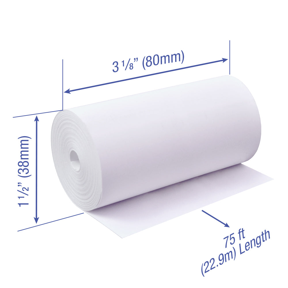 3 1/8 x 75 ft x 38mm thermal paper rolls