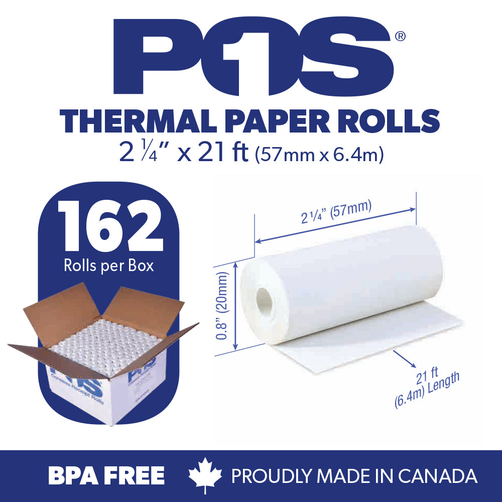 Thermal Paper 2 1/4 x 21 ft x 21mm CORELESS BPA Free 162 rolls