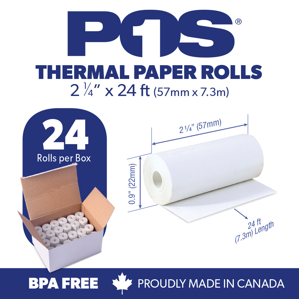 Thermal Paper 2 1/4 x 24 ft x 22mm CORELESS BPA Free fits Pidion BIP-1500 and Poynt 24 rolls