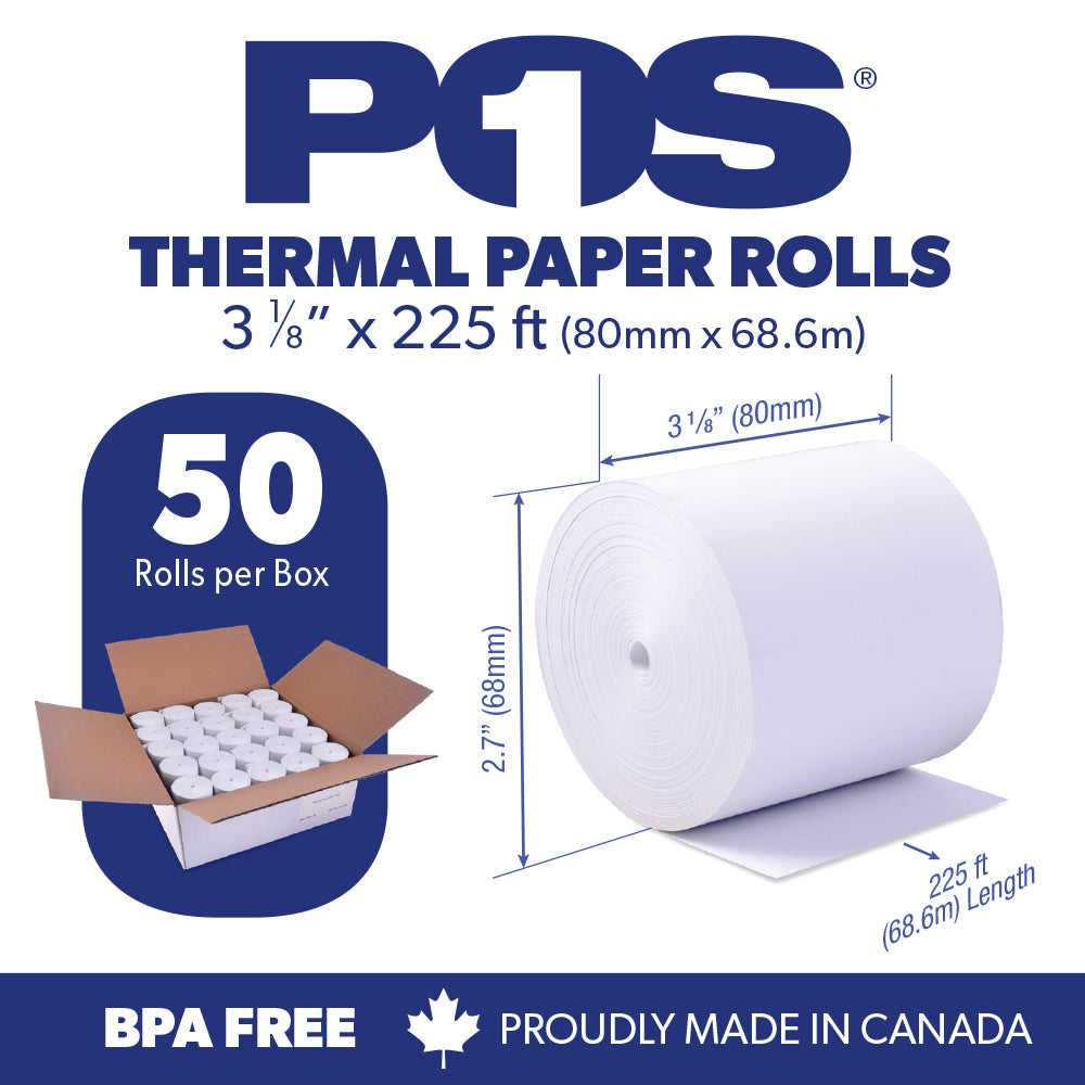 Thermal Paper 3 1/8 x 225 ft x 68mm CORELESS BPA Free 50 rolls