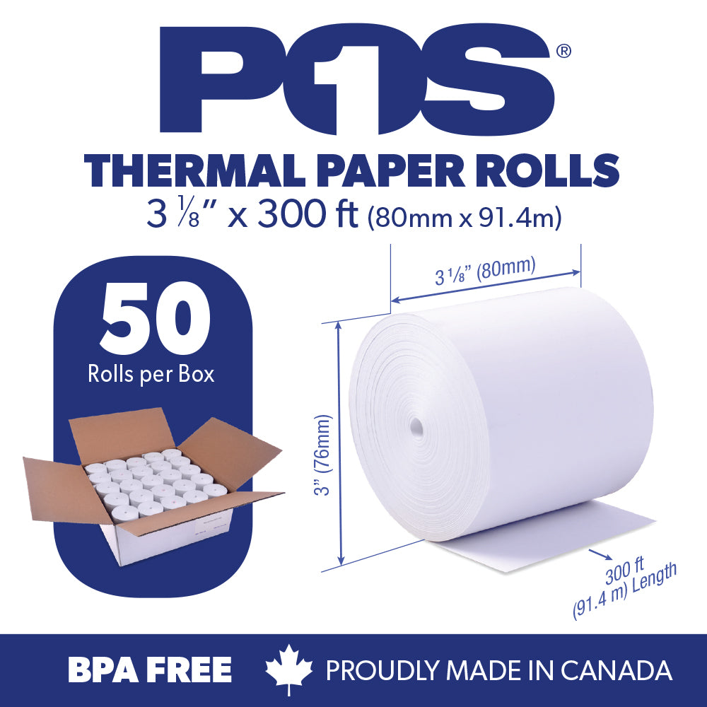 POS1 Thermal Paper 3 1/8 x 300 ft CORELESS BPA Free 50 rolls